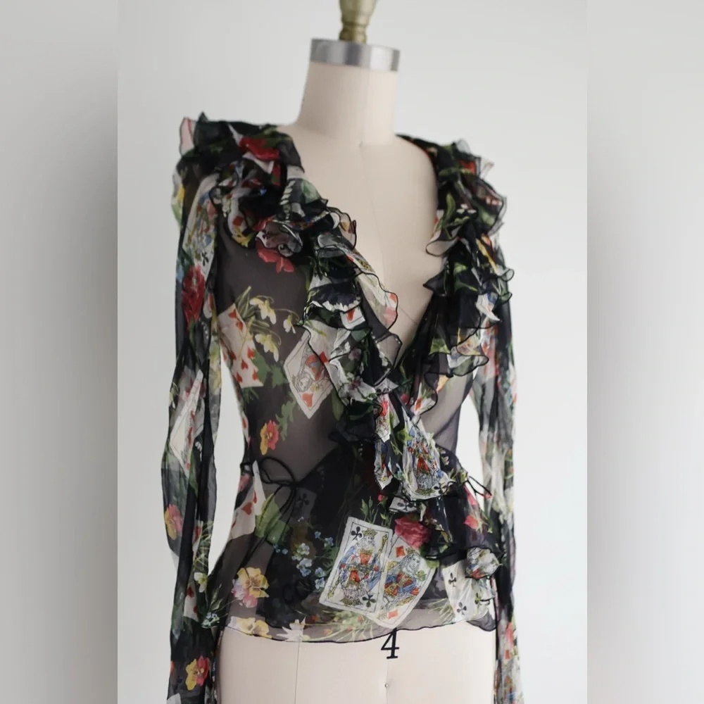 Vintage Christian Dior playing cards wrap blouse by John Galliano FW 2002